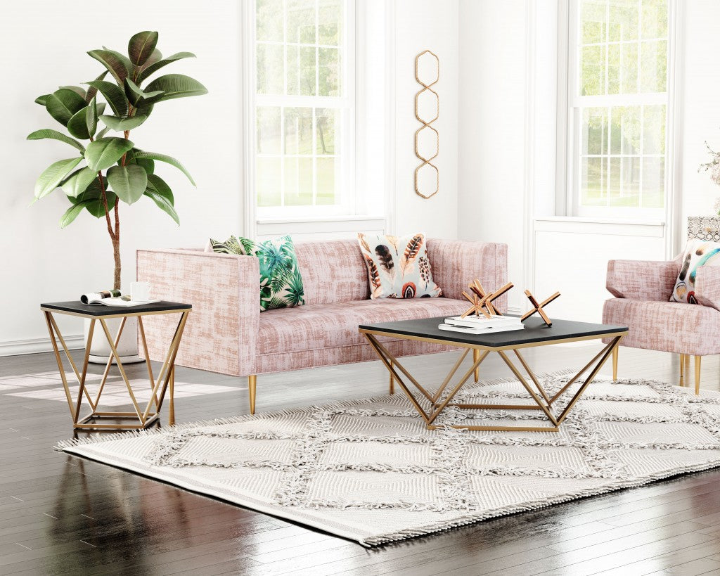 34" Gold And Black Marble Coffee Table