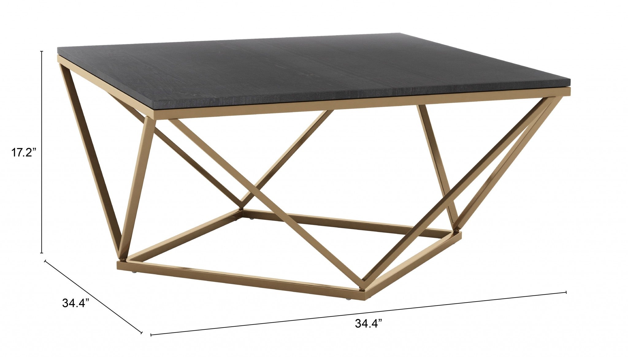 34" Gold And Black Marble Coffee Table