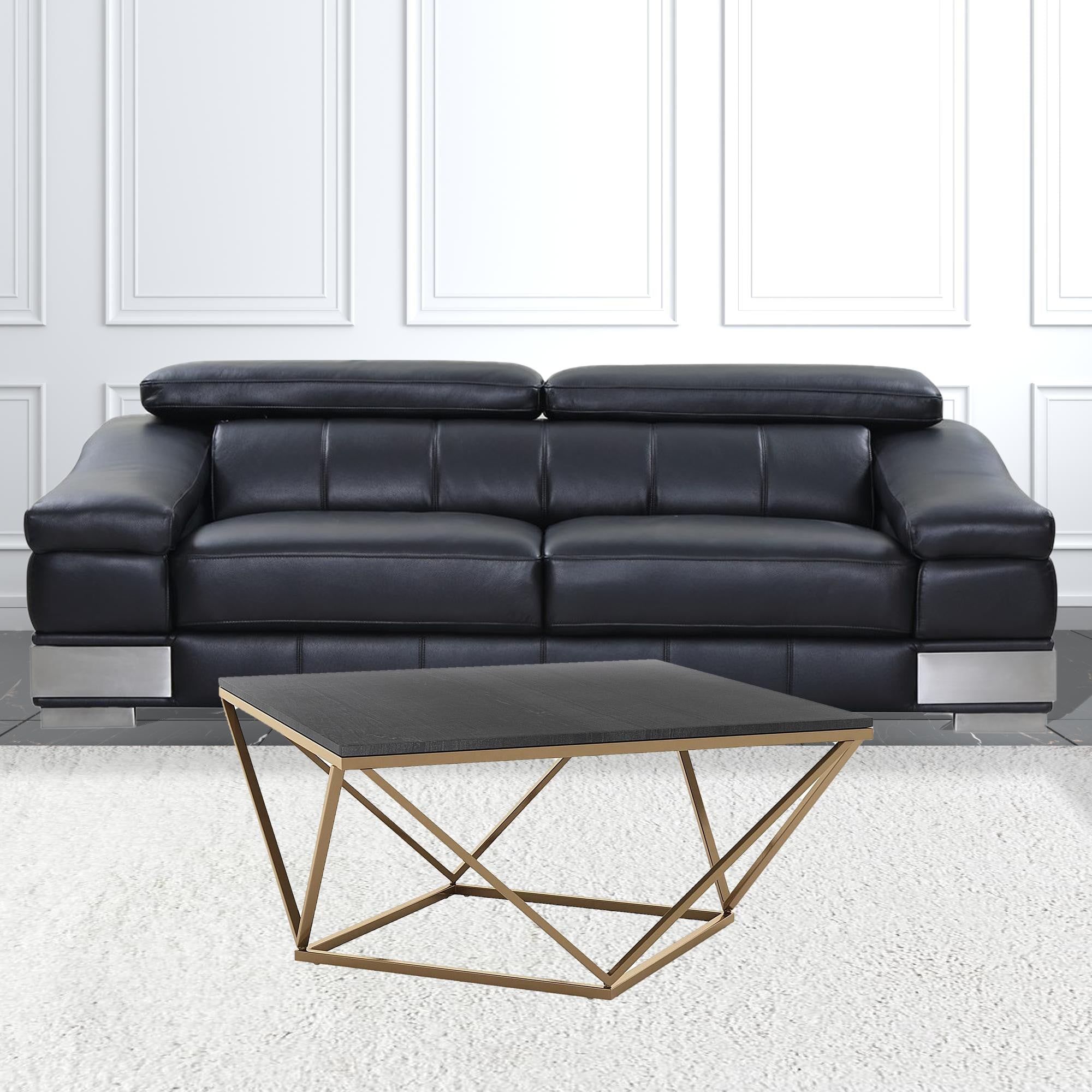 34" Gold And Black Marble Coffee Table