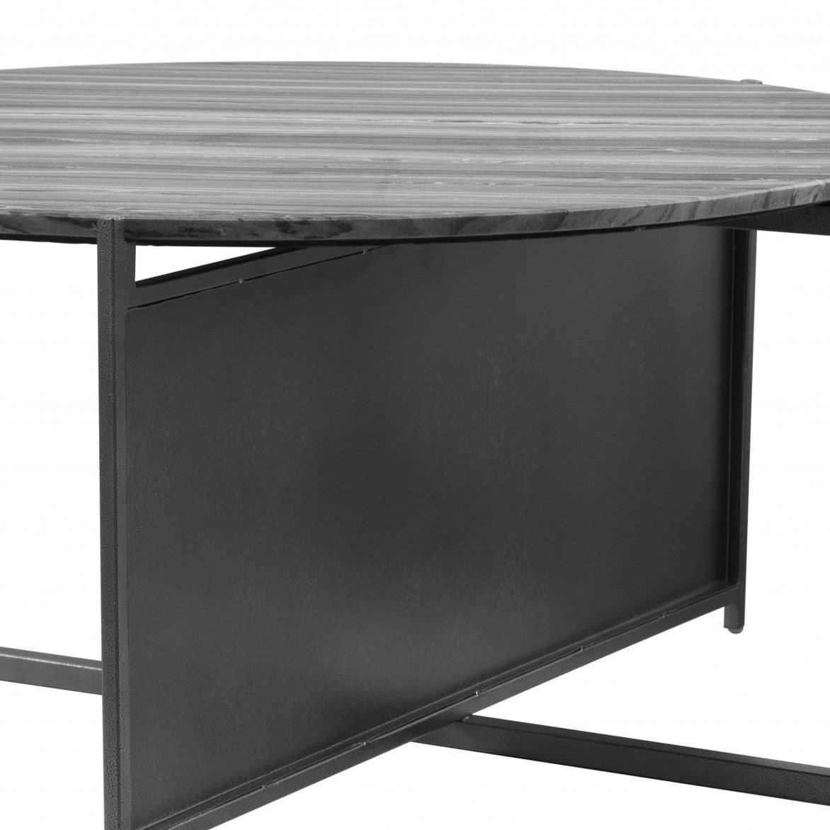 Mesa de centro redonda de mármol genuino negro y gris de 36"