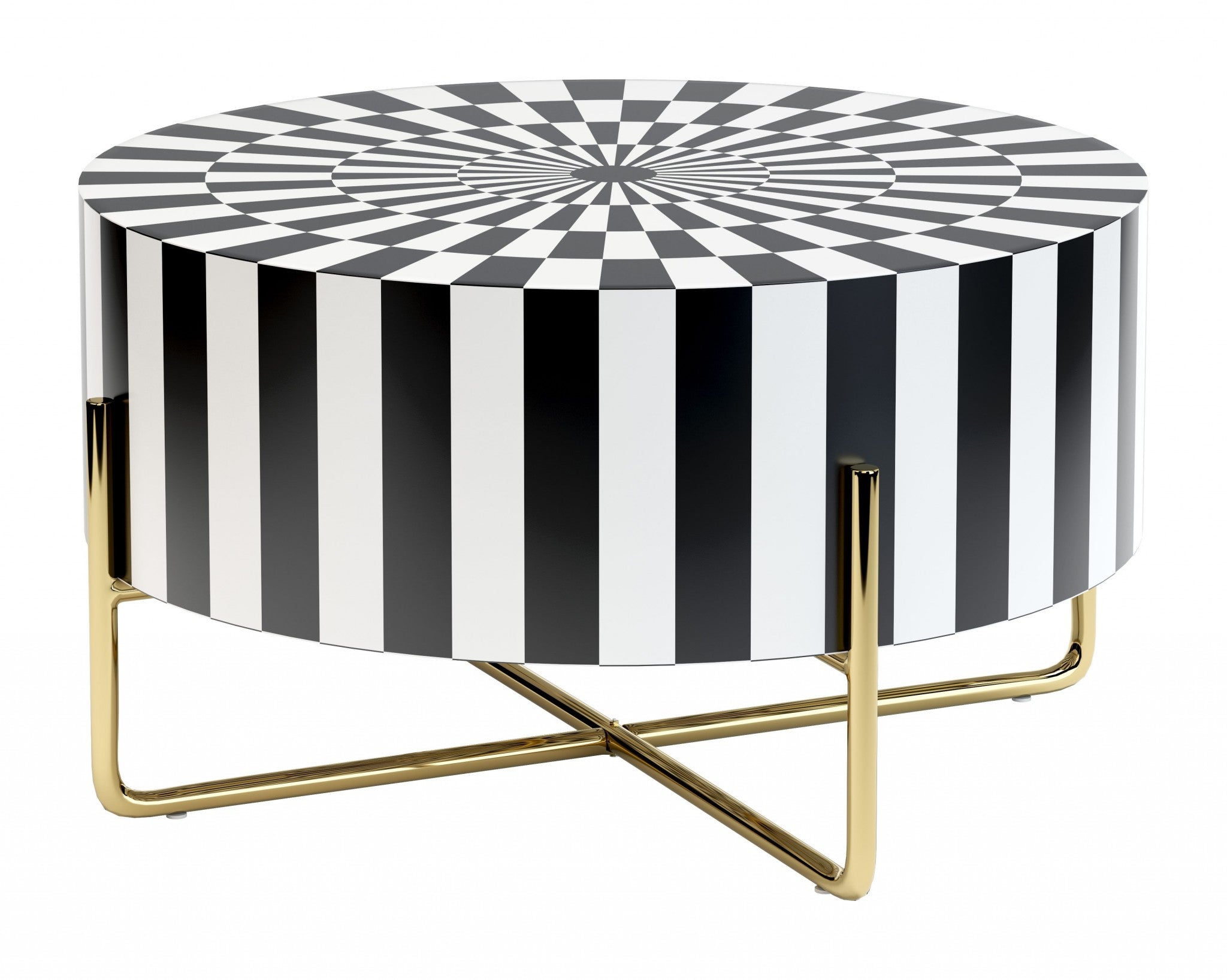 Black White and Gold Modern Deco Round Resin Coffee Table 30"