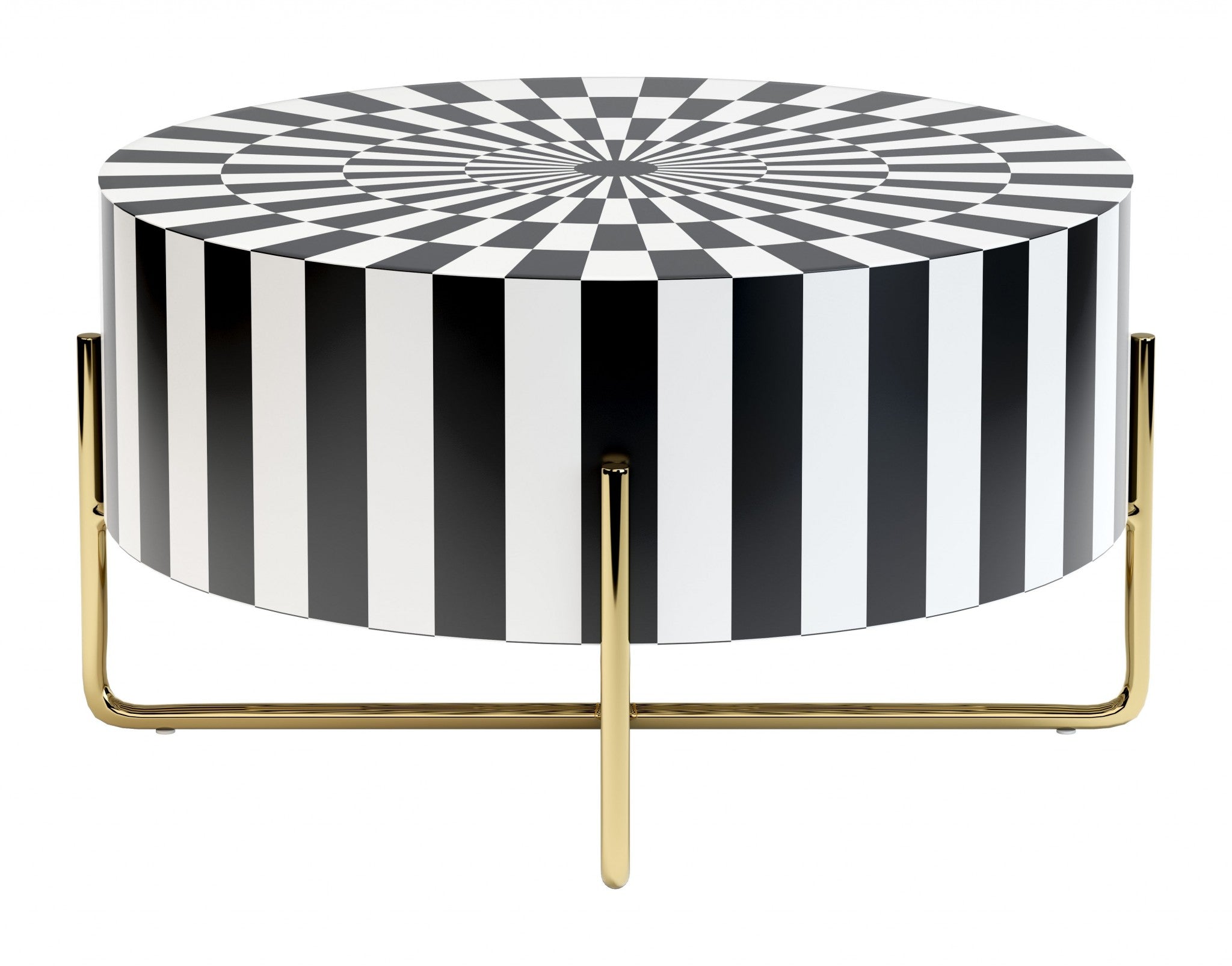 Black White and Gold Modern Deco Round Resin Coffee Table 30"