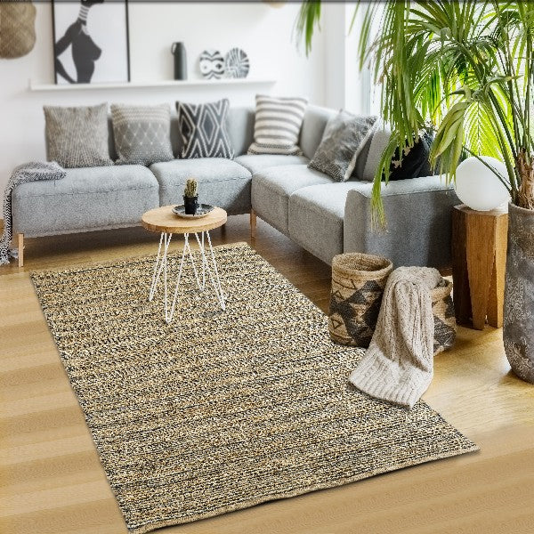 5’ x 8’ Gray and Natural Braided Striped Area Rug