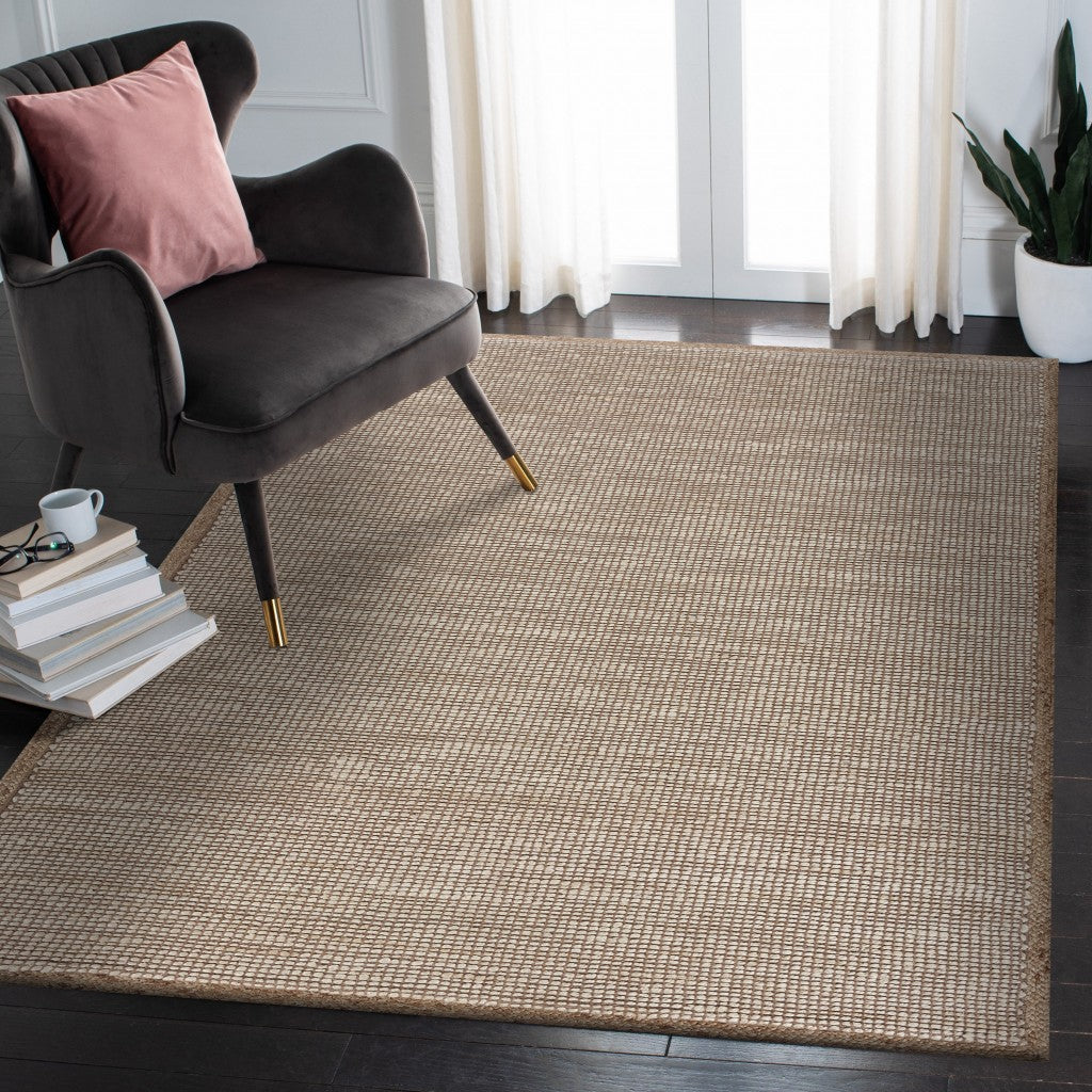 5’ x 8’ Tan and White Braid Border Area Rug