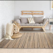 Tan and Black Eclectic Striped Area Rug - 5’ x 8’