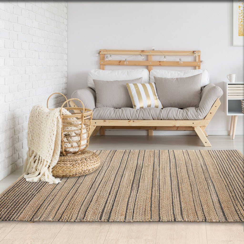 Tan and Black Eclectic Striped Area Rug - 5’ x 8’
