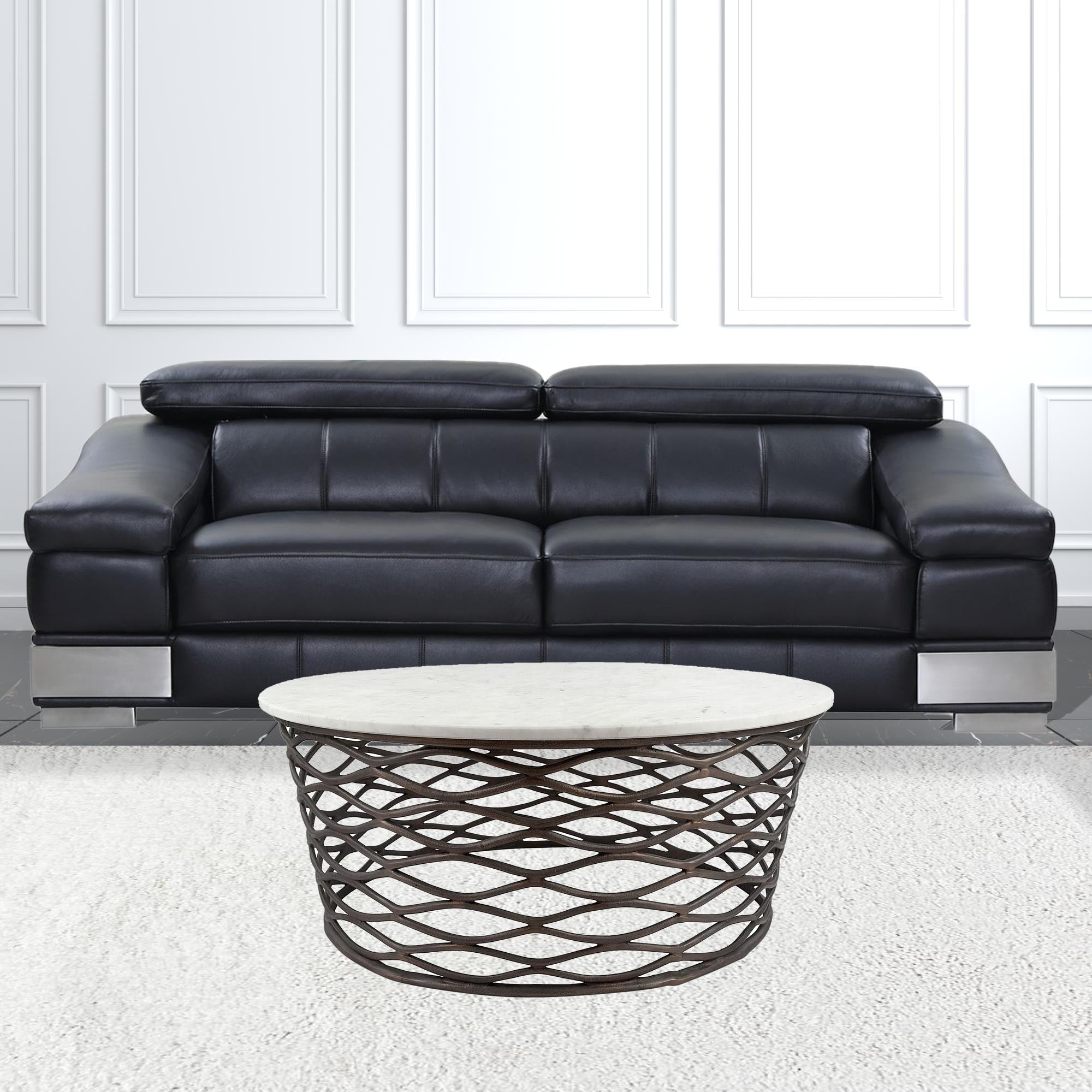 36 英寸仿古青銅色和白色天然大理石圓形咖啡桌