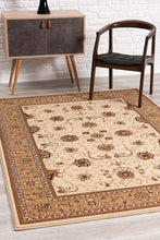Cream and Tan Ornate Border Runner Rug - 2’ x 10’