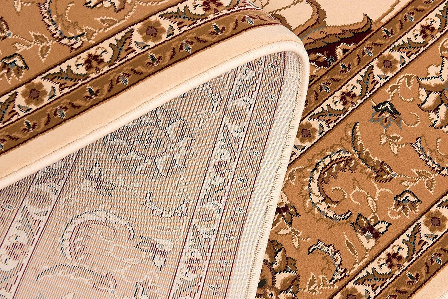 Cream and Tan Ornate Border Runner Rug - 2’ x 10’