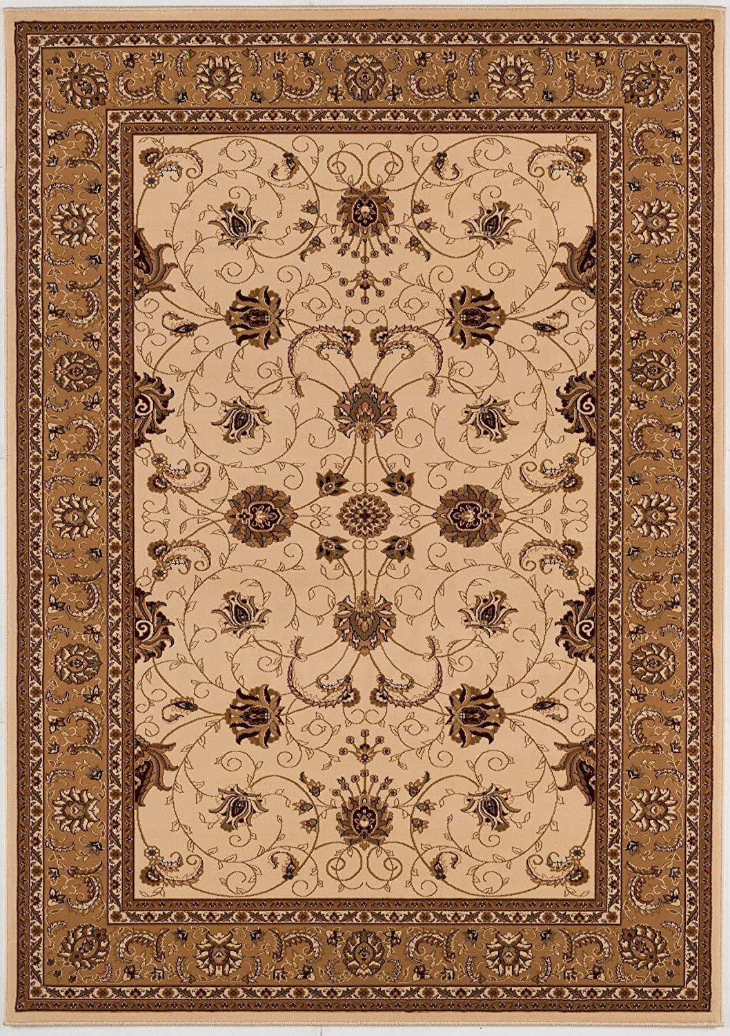 Cream and Tan Ornate Border Runner Rug - 2’ x 10’