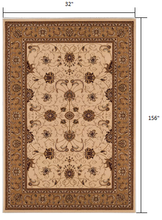 Cream and Tan Ornate Border Runner Rug - 2’ x 10’