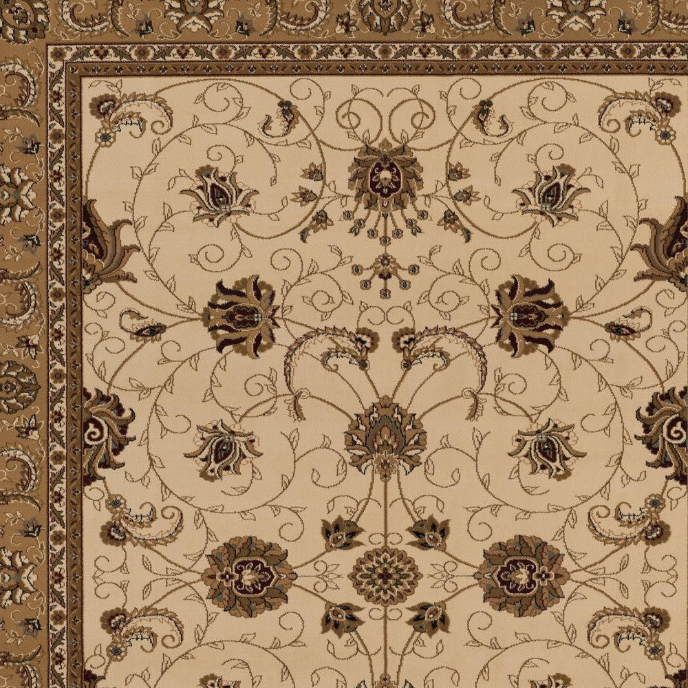 Cream and Tan Ornate Border Runner Rug - 2’ x 10’