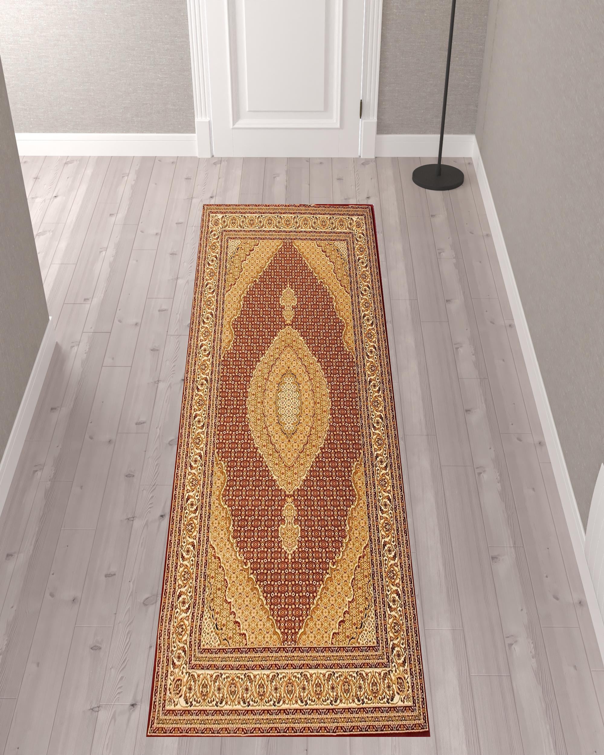 2’ x 10’ Red and Beige Medallion Runner Rug