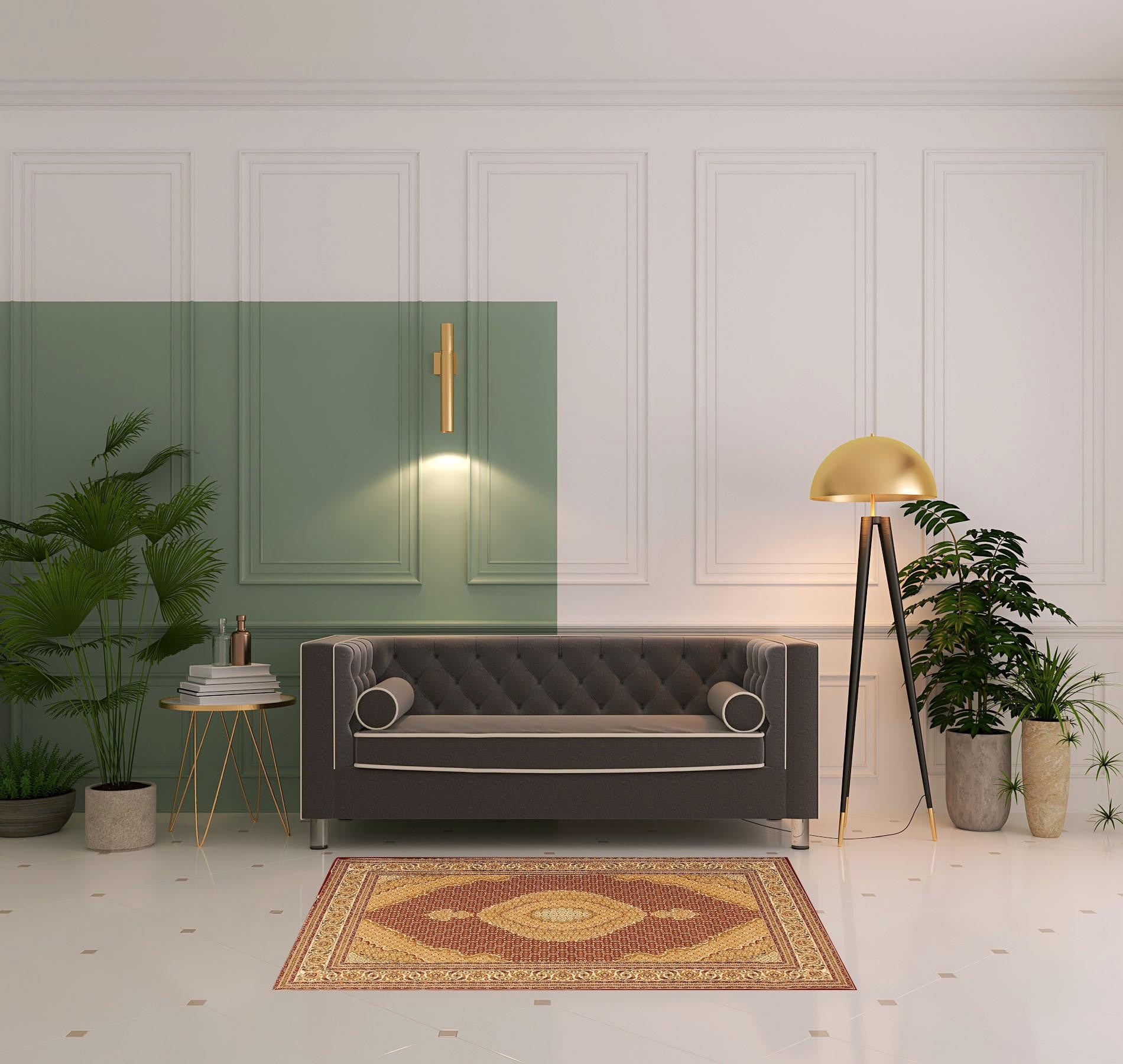 2’ x 10’ Red and Beige Medallion Runner Rug