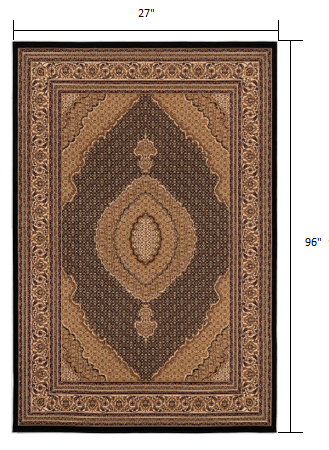 Black and Beige Medallion Runner Rug - 2’ x 10’