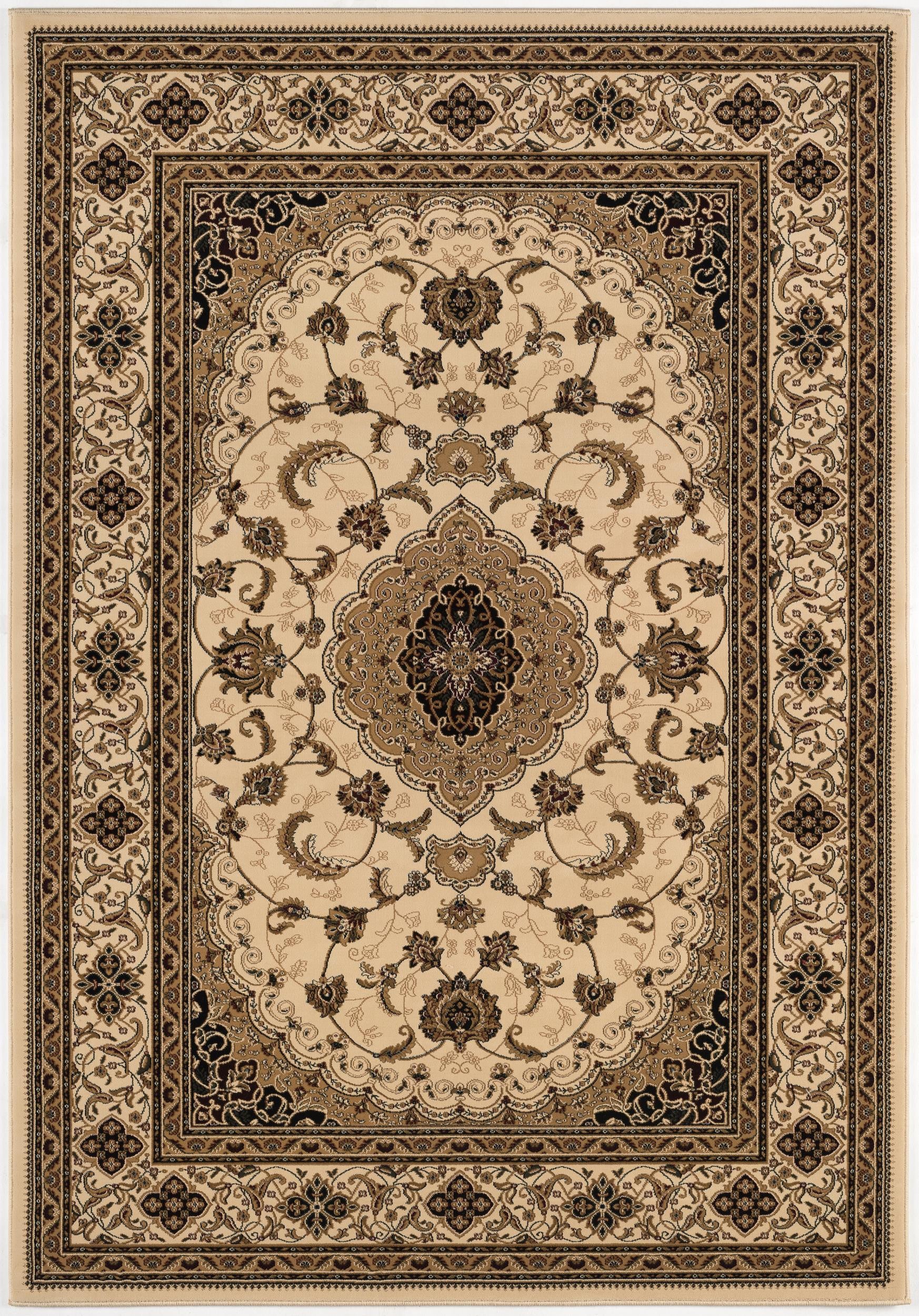 5’ Round Cream Floral Medallion Area Rug