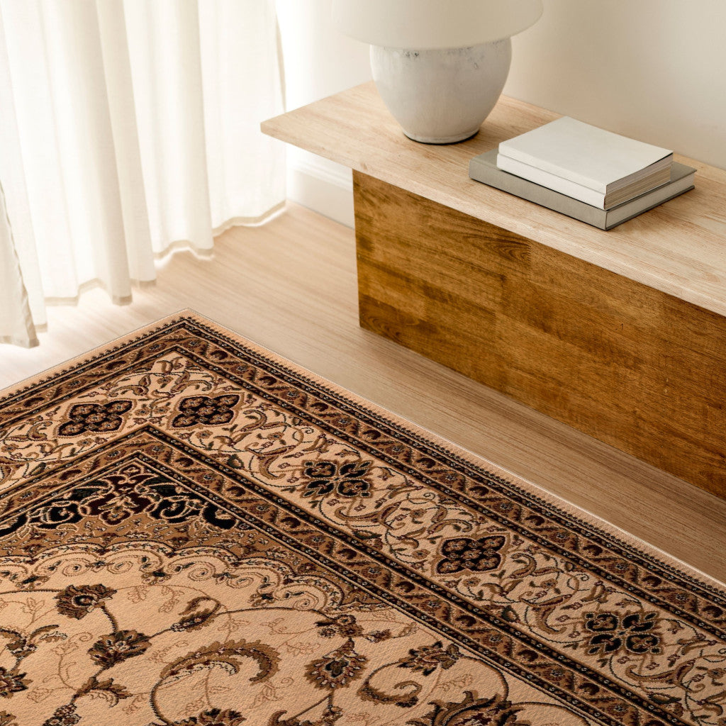 5’ Round Cream Floral Medallion Area Rug