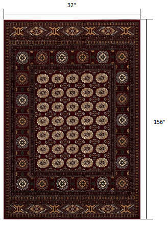 3’ x 10’ Red Eclectic Geometric Pattern Runner Rug