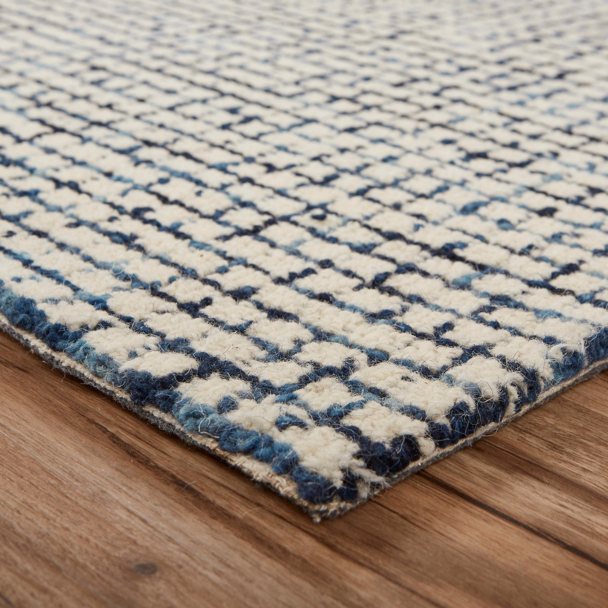 8’ x 10’ Navy and Ivory Grids Area Rug
