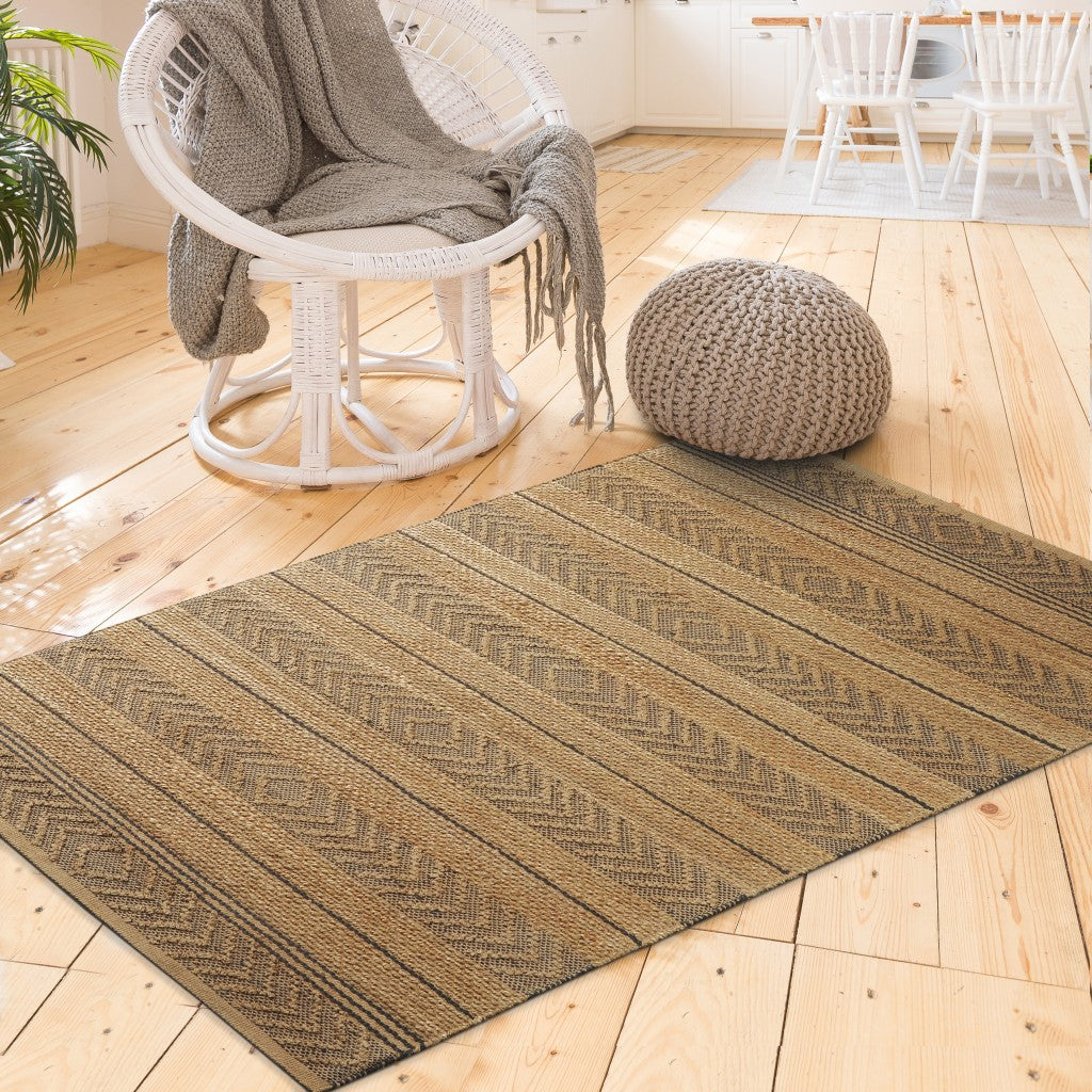 Tan and Gray Bohemian Striped Area Rug - 8’ x 10’