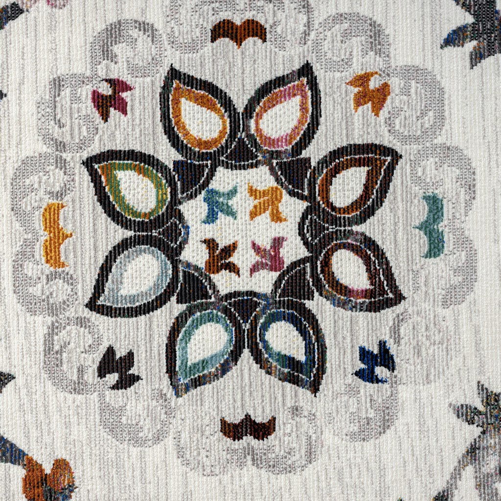 8’ x 10’ White Floral Quatrefoil Area Rug