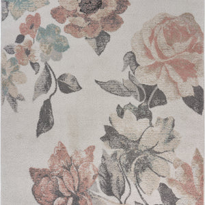 5’ x 7’ Ivory Blooming Rose Area Rug