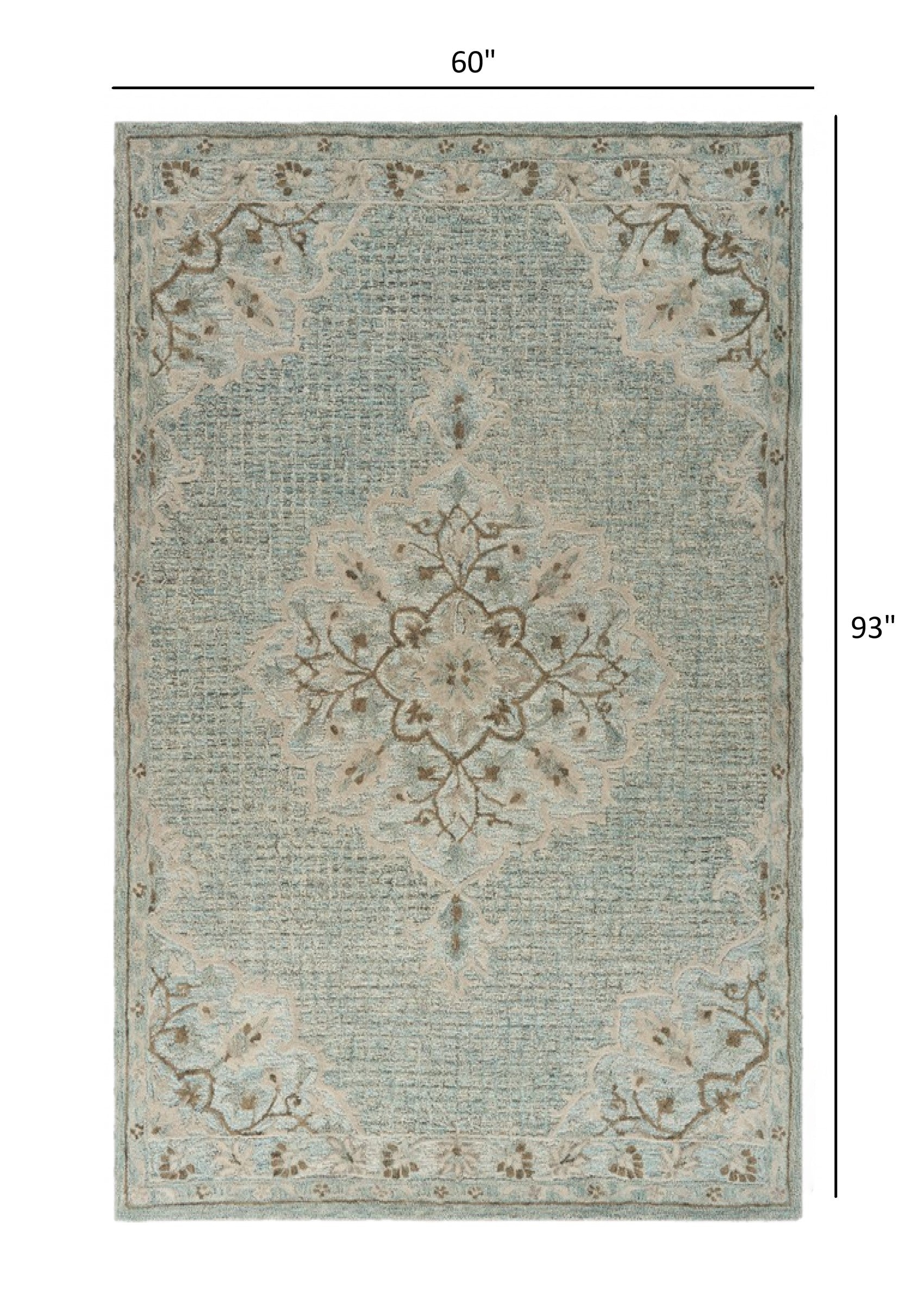 5’ x 8’ Blue and Beige Flor Medallion Area Rug
