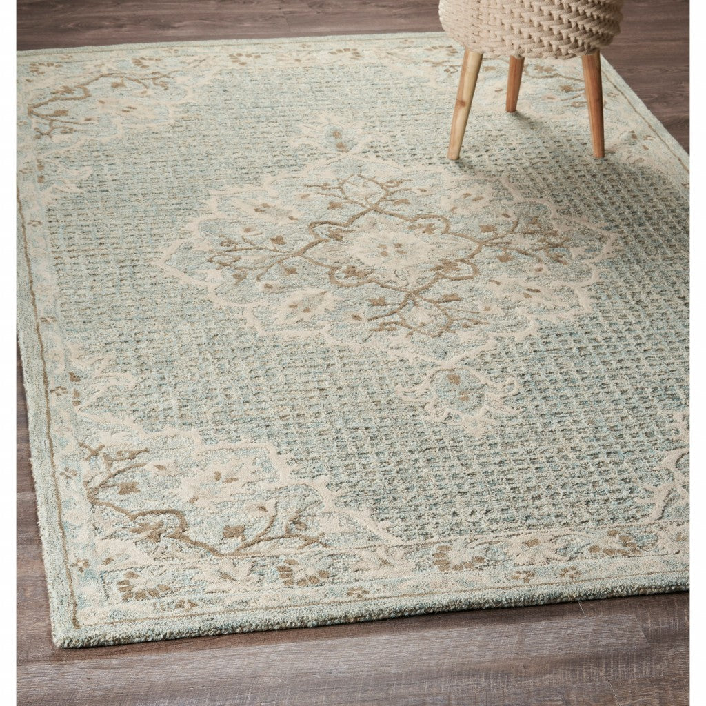 5’ x 8’ Ivory Distressed Floral Area Rug