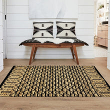 Tan and Black Ornate Geometric Area Rug - 5’ x 7’