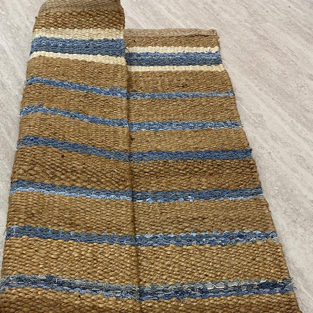5’ x 7’ Tan and Blue Striped Area Rug