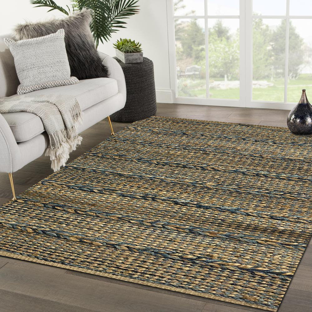 5’ x 7’ Blue and Tan Braided Stripe Area Rug