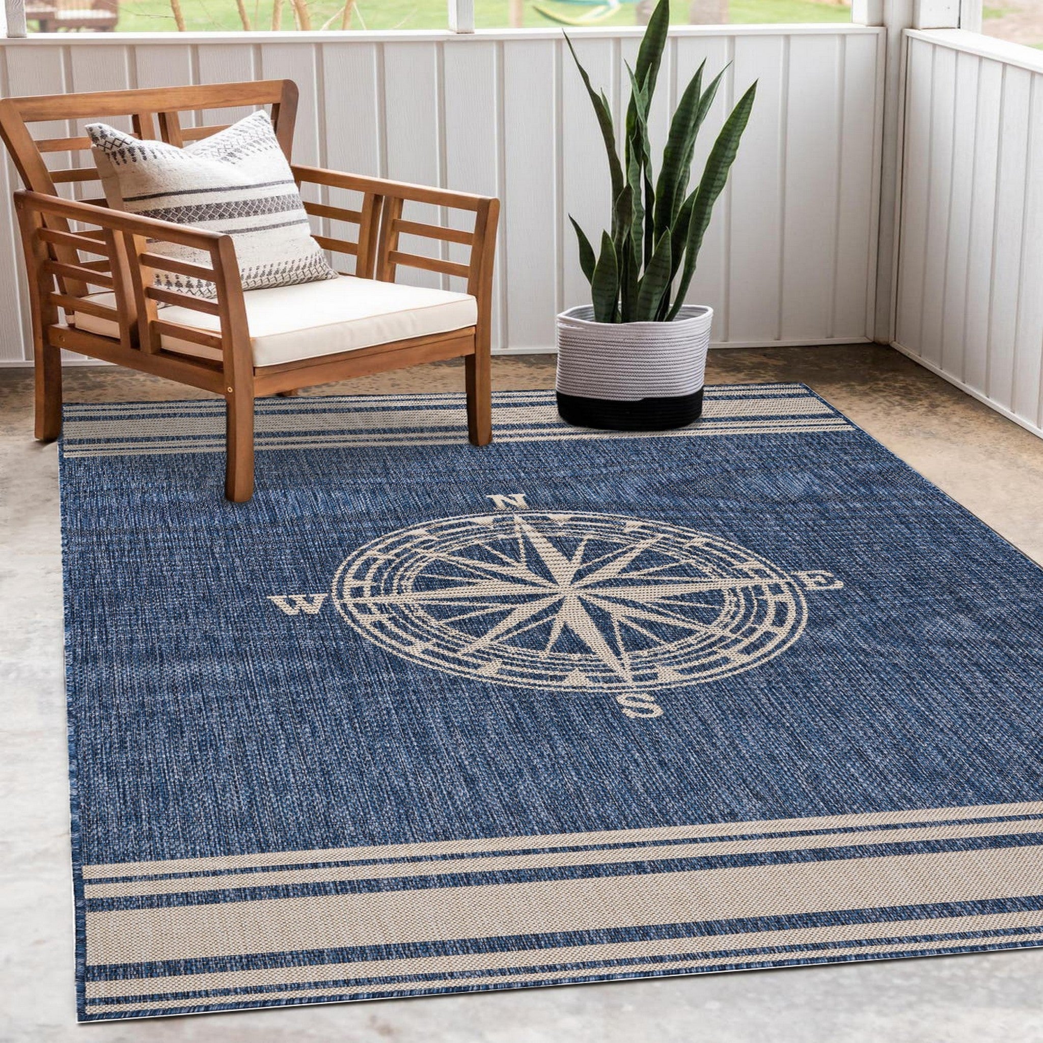 8? X 10? Blue/White Indoor Outdoor Area Rug