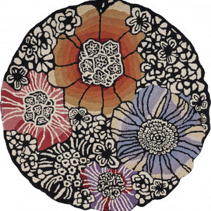 4’ Round Red and Black Floral Area Rug
