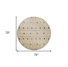 4’ Round Cream and Blue Stripe Diamond Area Rug