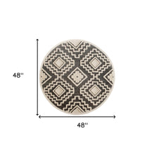 4’ Round Gray and Cream Geometric Area Rug
