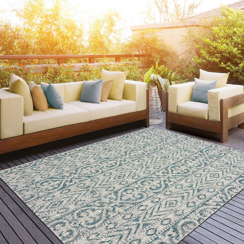 3' X 5' Blue / Gray Indoor Outdoor Area Rug