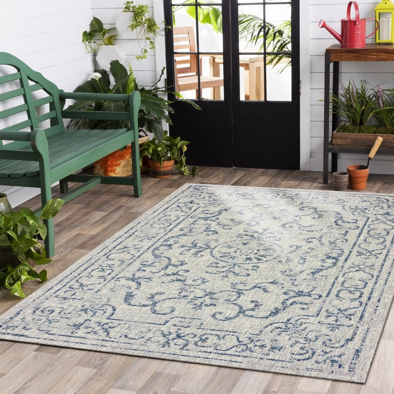 5' X 8' Blue / Gray Indoor Outdoor Area Rug