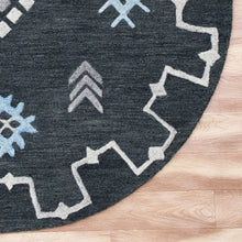5’ Round Charcoal Geometric Border Area Rug