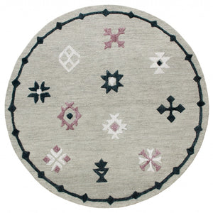7’ Round Gray Decorative Charm Area Rug
