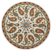 7’ Round Orange and White Paisley Area Rug