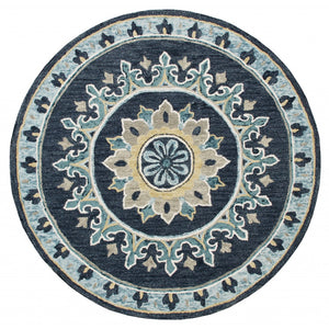 5’ Round Blue Floral Medallion Area Rug