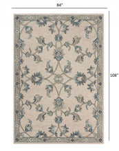 5’ x 7' Beige and Blue Filigree Area Rug
