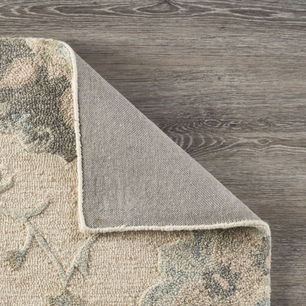 5’ Round Ivory Intricate Floral Area Rug