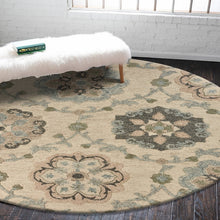 5’ Round Ivory Intricate Floral Area Rug