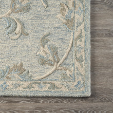 5’ Round Blue and Cream Filigree Area Rug