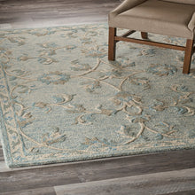 5’ Round Blue and Cream Filigree Area Rug