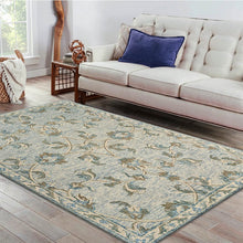5’ Round Blue and Cream Filigree Area Rug