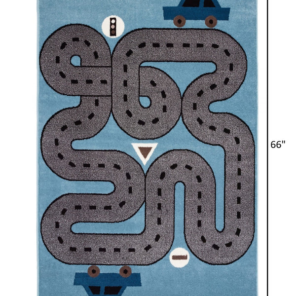 Blue Imaginative Racetrack Area Rug - 4’ x 6’