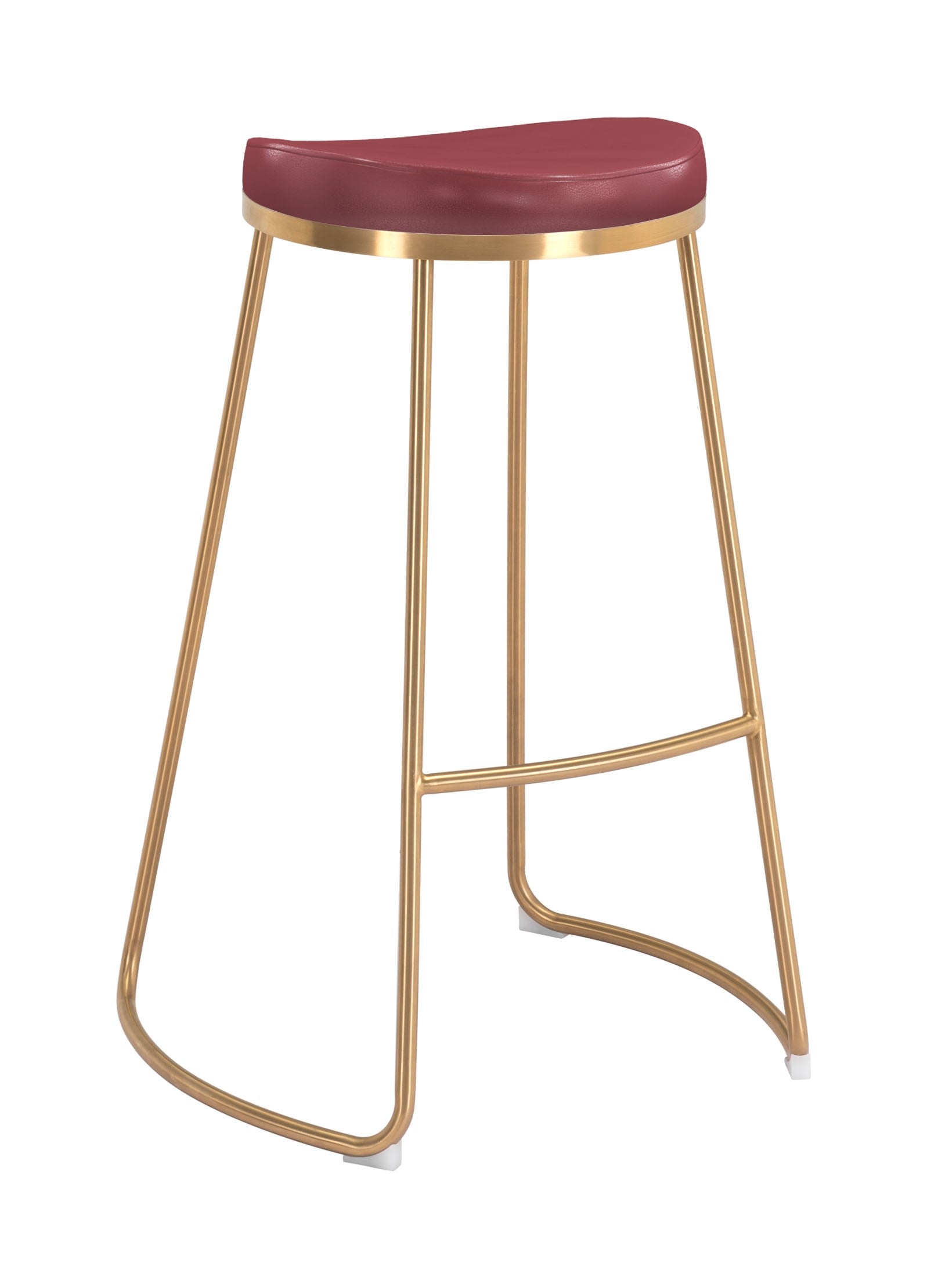 Set Of Two 31" Burgundy And Gold Steel Backless Bar Height Chairs With Footrest