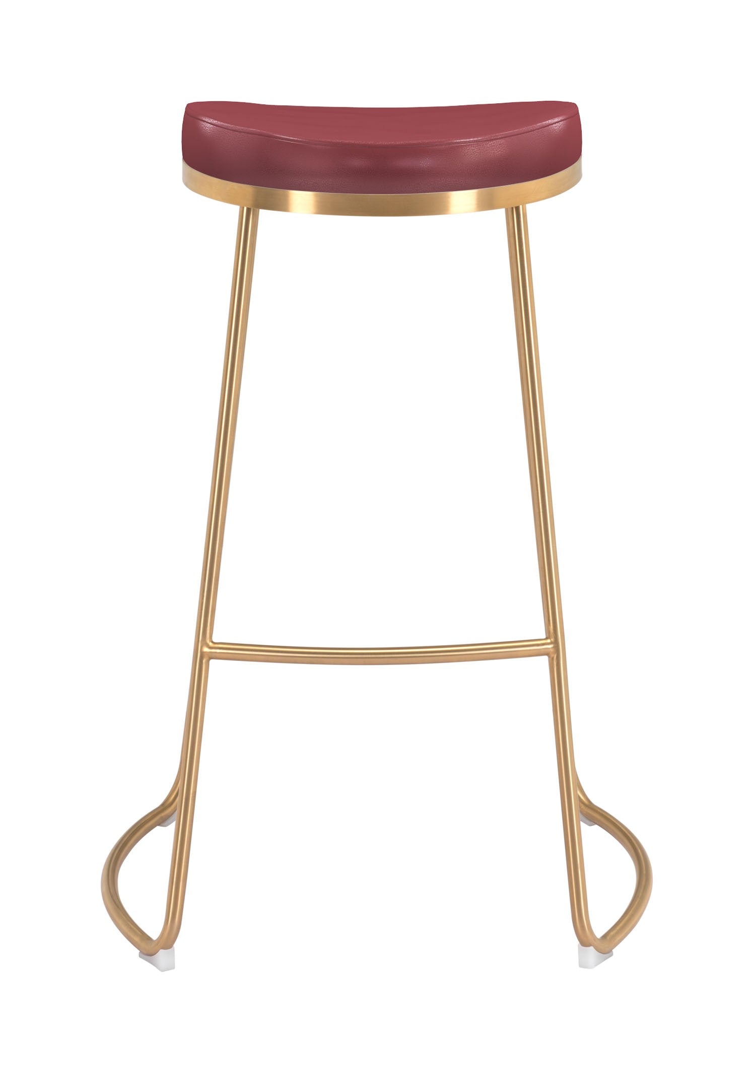 Set Of Two 31" Burgundy And Gold Steel Backless Bar Height Chairs With Footrest
